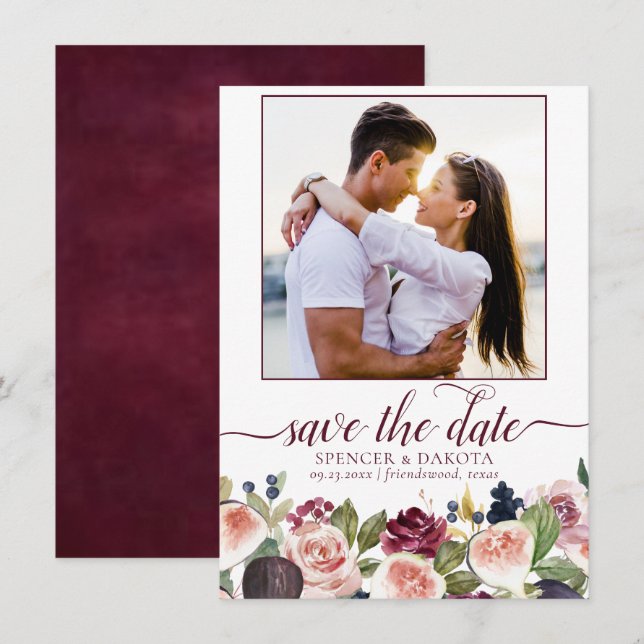 Blodbilder | Moody Rustic Elegant Blommigt Photo Spara Datumet (Fram/baksida)