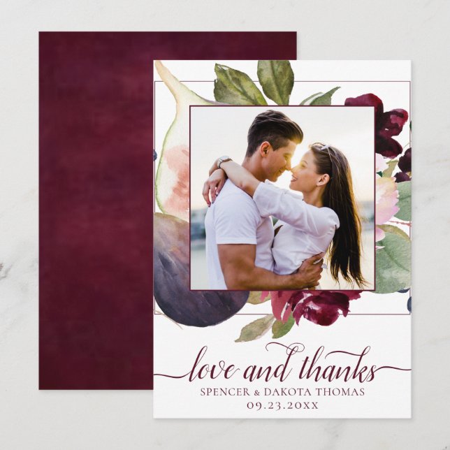 Blodbilder | Moody Rustic Elegant Blommigt Photo Tack Kort (Fram/baksida)