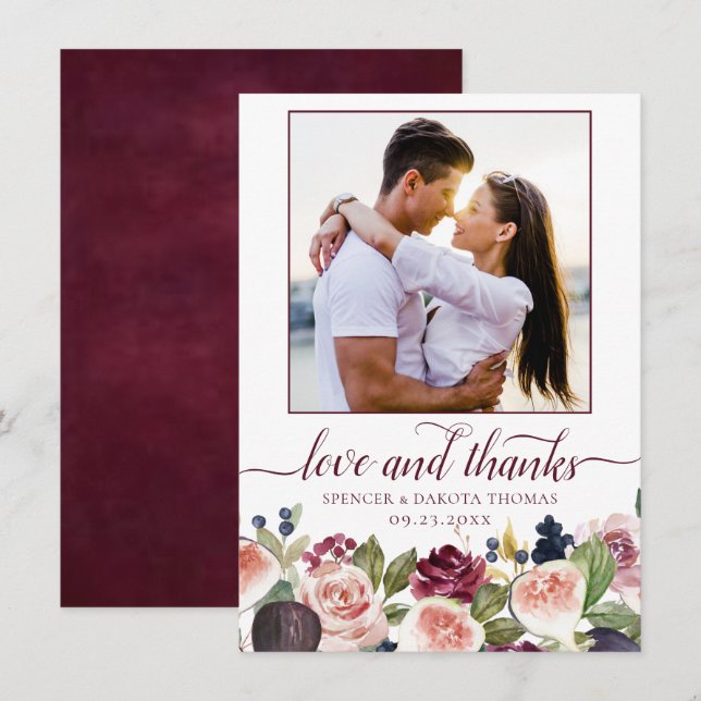 Blodbilder | Moody Rustic Elegant Blommigt Photo Tack Kort (Fram/baksida)