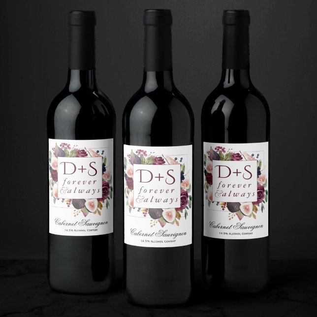 Blodbilder | Moody Rustik Monogram andedräkt Vinflaska Etikett (Skapare uppladdad)