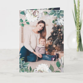 Blodblått blått jullefoto-kort i Blommigt Helgkort