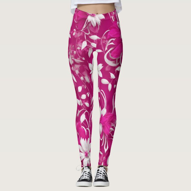 "Blodblekhet: Fuchsia Rosa Blommigt Leggings" Leggings (Framsida)
