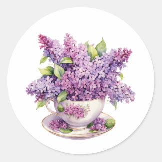 Blodblommor i Tekopp Runt Klistermärke