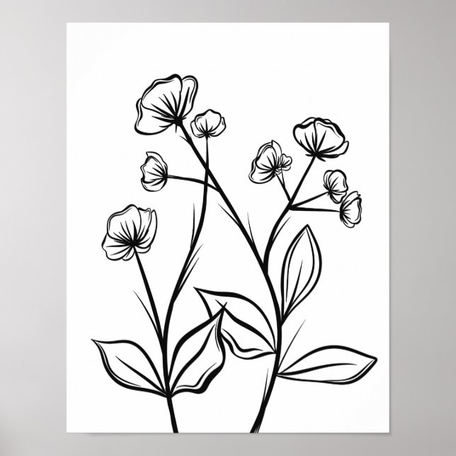 Blodblommor - konst svart och vitt poster (Framsidan)