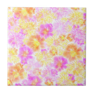 Blodblommor Shibori Blommigt Tie Dye Mönster Kakelplatta