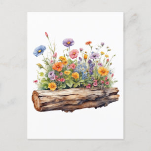 Blödblommor som växer på träets stockar vykort