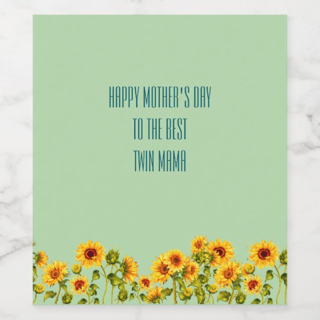 Blodblommor Twin Mamma Mors dag Vinflaska Etikett (Singel etikett)