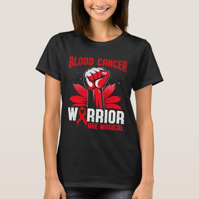 Blodcancerkrigare är Magic Unicorn Red Ribb T Shirt (Framsida)