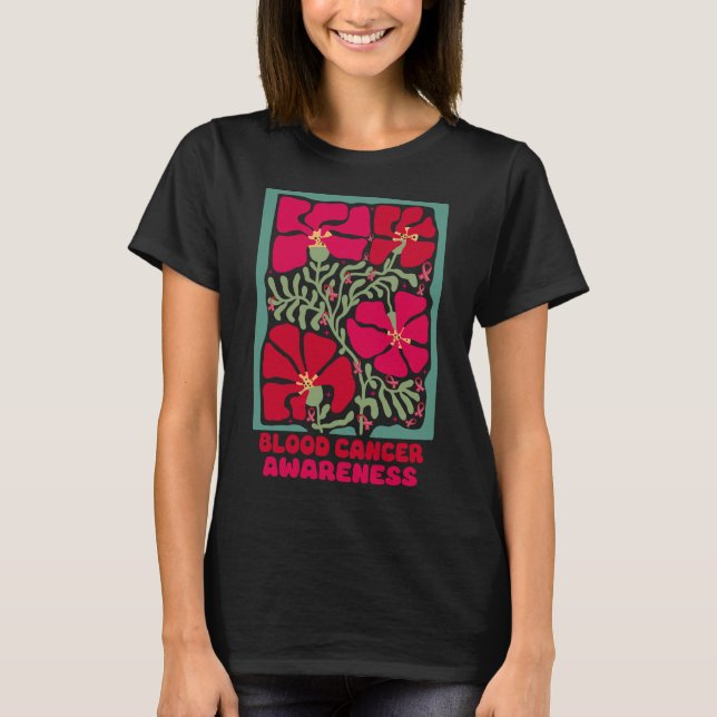 Blodcancermedvetande Boho Red Flower T Shirt (Framsida)