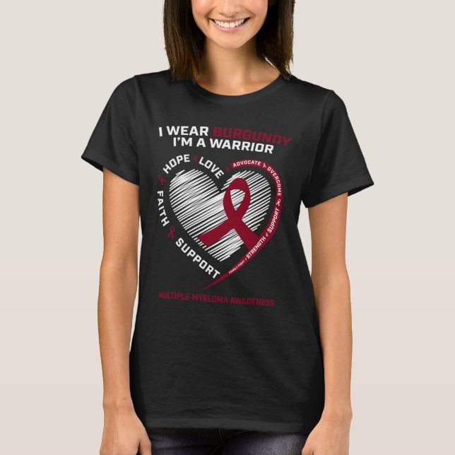 Blodcancermedvetenhet Burgundy Många Myeloma W T Shirt (Framsida)