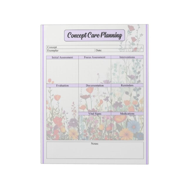 Blodda Lila Garden _ Koncept Care Planering Anteckningsblock (Roterad)