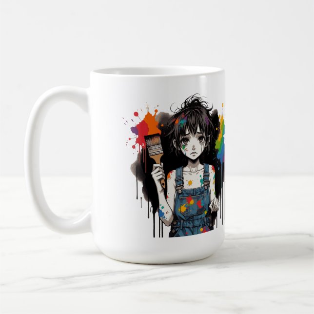 Blöder Färger Gråtande Artist Flicka Manga Anime K Kaffemugg (Vänster)