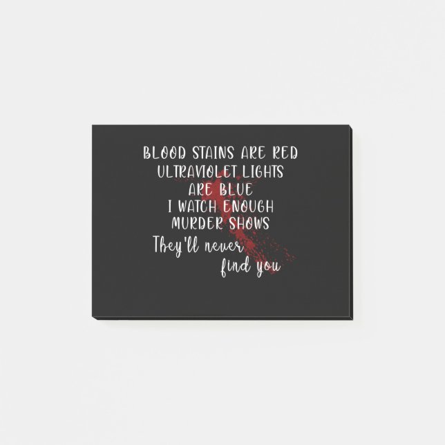 Blodfläckar är röda, ultraviolett ljus är blå post-it block (Framsida)