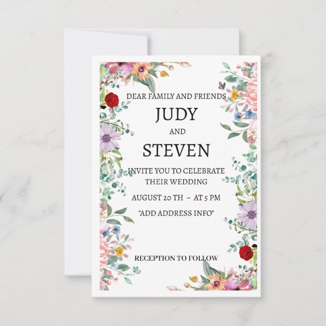 "Blodharmoni" Vibrant Multifärgad Blommigt Spara Datumet (Framsida)