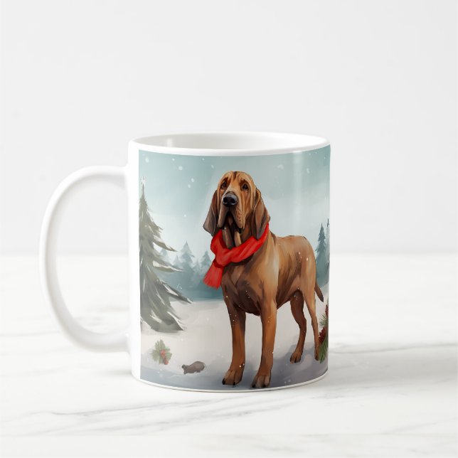Blodhund Hund i Snö Jul Kaffemugg (Vänster)
