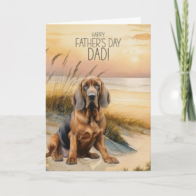 Blodhund Hund Solnedgång Strand Fars Dag Helgkort (Framsida)
