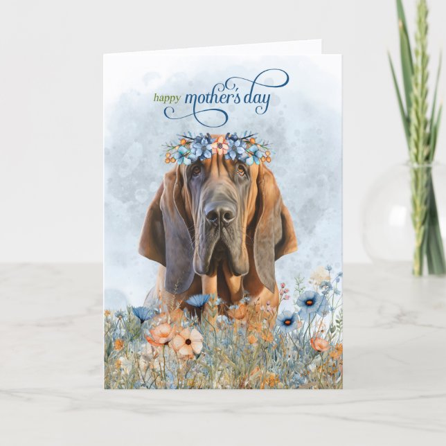 Blodhund Hund Vilda Blommor Mors Dag Helgkort (Framsida)