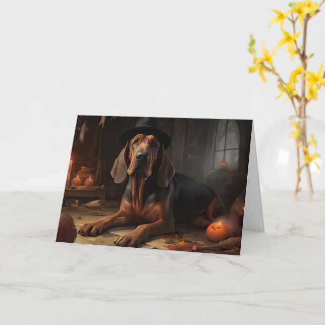 Blodhund Pumpor Halloween Skräckinjagande Kort (Gul blomma)
