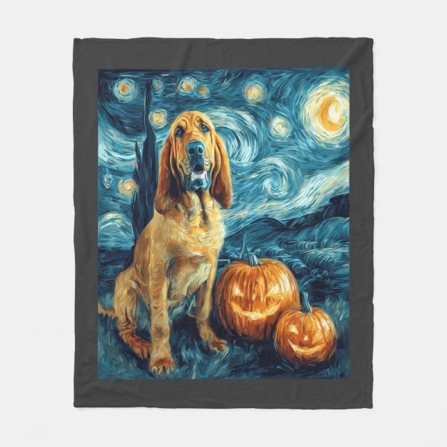 Blodhund Söt Hund Halloween Jack O Lantern Pumpa Fleecefilt (Framsidan)