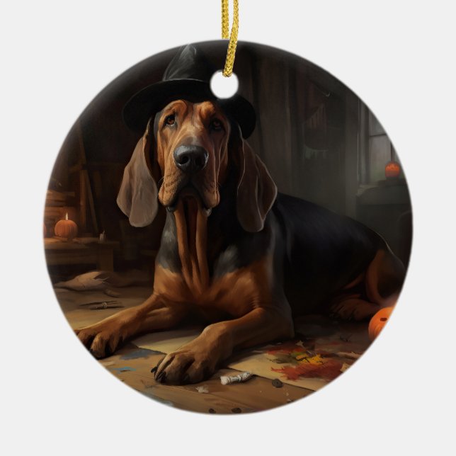Blodhundspumpans Halloween är läskigt Julgransprydnad Keramik (Framsidan)