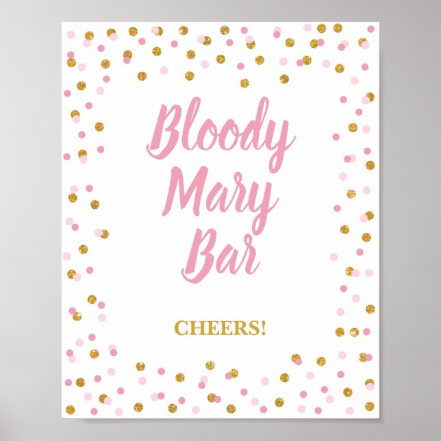 Blodig Mary Bar Festskylt Rosa & Guld Konfetti Poster (Framsidan)
