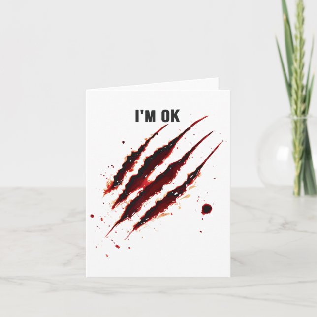 Blodig skjorta jag är okej blodstänk sönderriven r kort (Framsida)