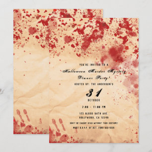 Blodig Vintage-papper Halloween-mordmysterie Inbjudningar