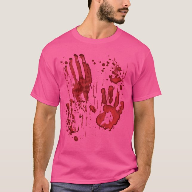 Blodiga Blodstänk Zombie Händer Handavtryck vint T Shirt (Framsida)