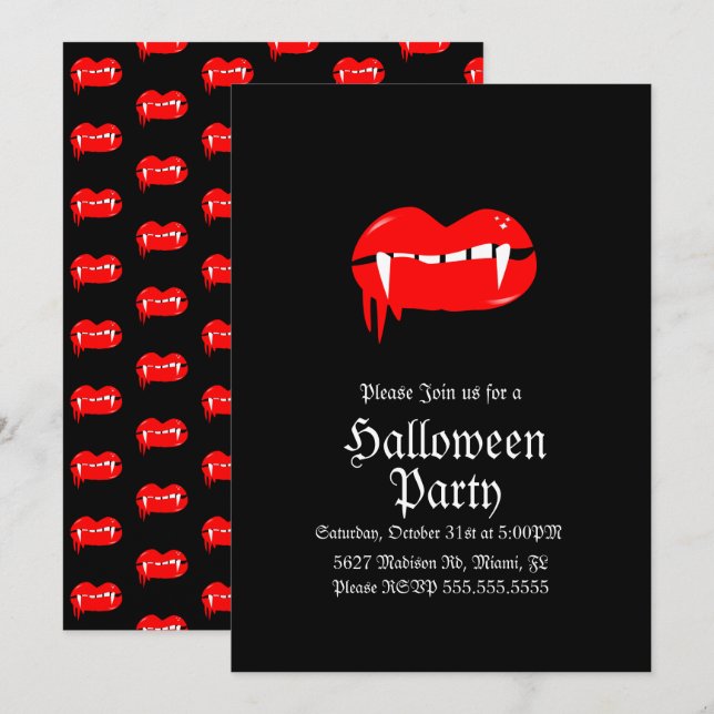 Blodiga läppar Vampire Halloween Födelsedagsfest  Inbjudningar (Fram/baksida)