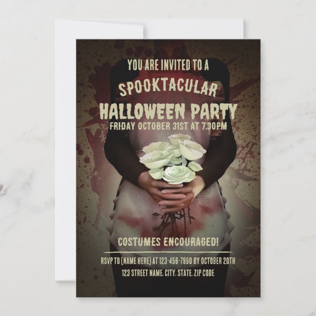 Blodigt hembiträdeskostym. Halloweenfest Inbjudningar (Framsida)