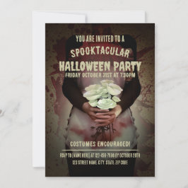 Blodigt hembiträdeskostym. Halloweenfest Inbjudningar