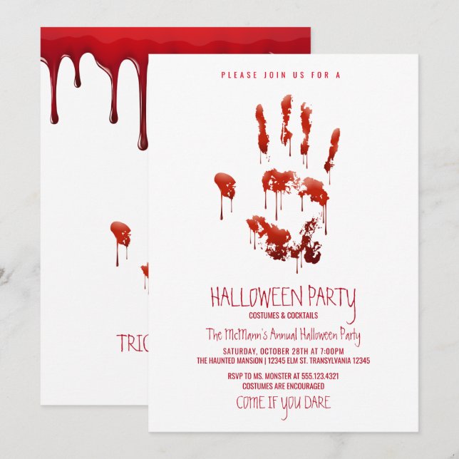 Blodinbjudan till Halloween fest Inbjudningar (Fram/baksida)
