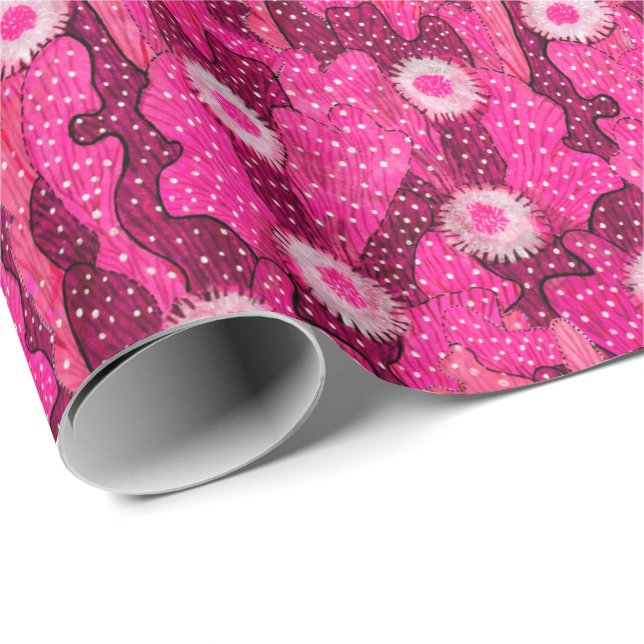 Blodkaktus rosa kamouflage mönster presentpapper (Rullad Hörn)