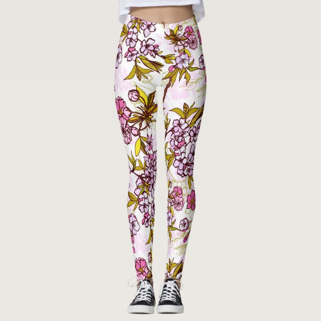Blodkärl Blommar Mönster  Leggings (Framsida)