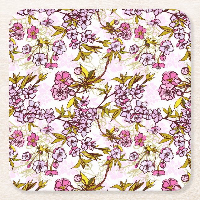 Blodkärl Blommar Mönster  Underlägg Papper Kvadrat (Framsidan)