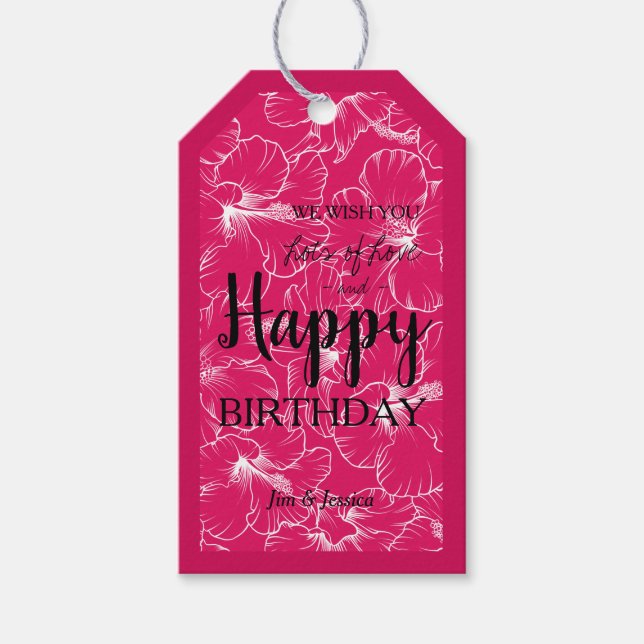 Blodkärl Hibiscus Blommigt Rosa på hud Presentetikett (Framsidan)