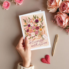 Blodkort för Blommigt Bouquet Bow Valentine Day Ca Helgkort