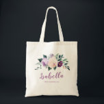 Blodlös personlig av botanisk lila tygkasse<br><div class="desc">botanisk blommigt med vattenfärg och grön i ,  persikofärgade och lila,  elegant och romantiska,  ljusgåvor av underbar personlig</div>