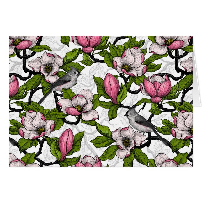 Blodmagnolia och timus hälsningskort (Framsidan Horizontal)