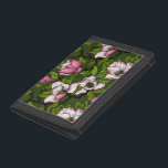 Blodmagnolia på mörk grönt<br><div class="desc">Hand plockade vektor mönster med magnolialblomning</div>