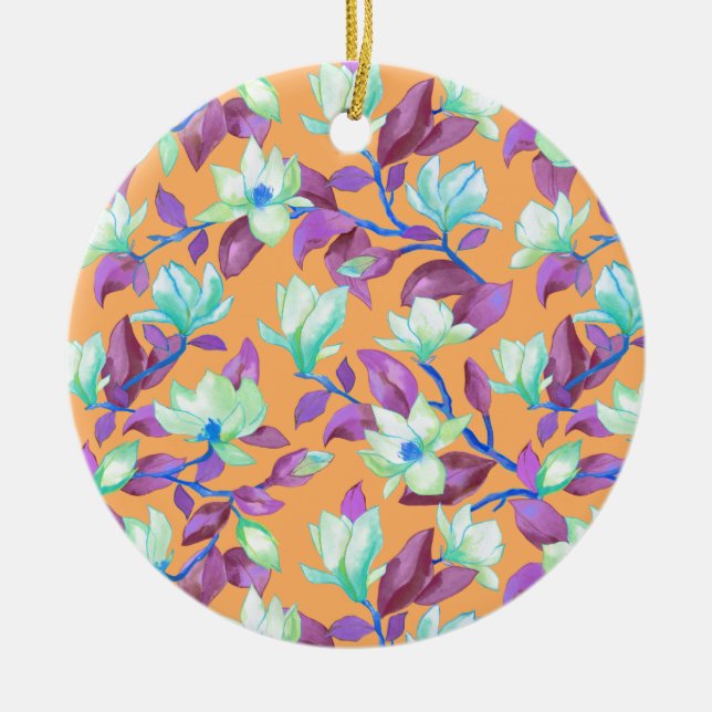 Blodmagnolia på vanilla himlar julgransprydnad keramik (Framsidan)