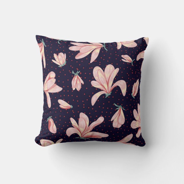 Blodmagnolier, handdragen vintage mönster. kudde (Framsida)