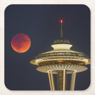 Blodmån Seattle Space Needle Underlägg Papper Kvadrat