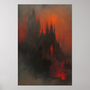 Blodmåne Dracula Mörk Gothic Slott Konsttryck Poster