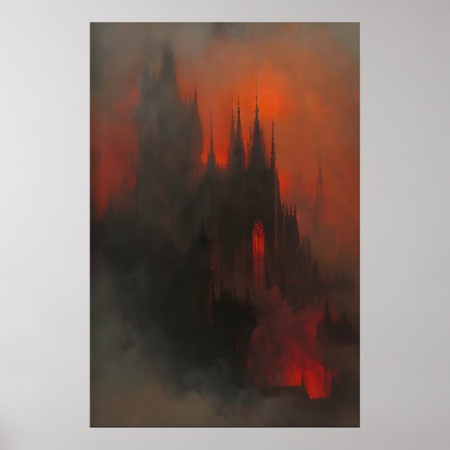Blodmåne Dracula Mörk Gothic Slott Konsttryck Poster (Framsidan)
