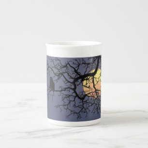 Blodmåne- och för nattuggla Silhouette Benporslin Mugg