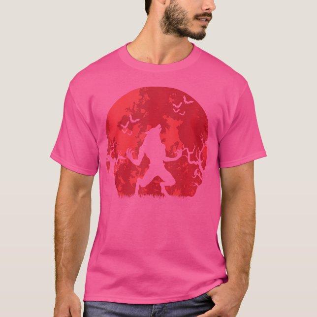 Blodmåne Varulv Fullmåne Halloween Varulv T Shirt (Framsida)