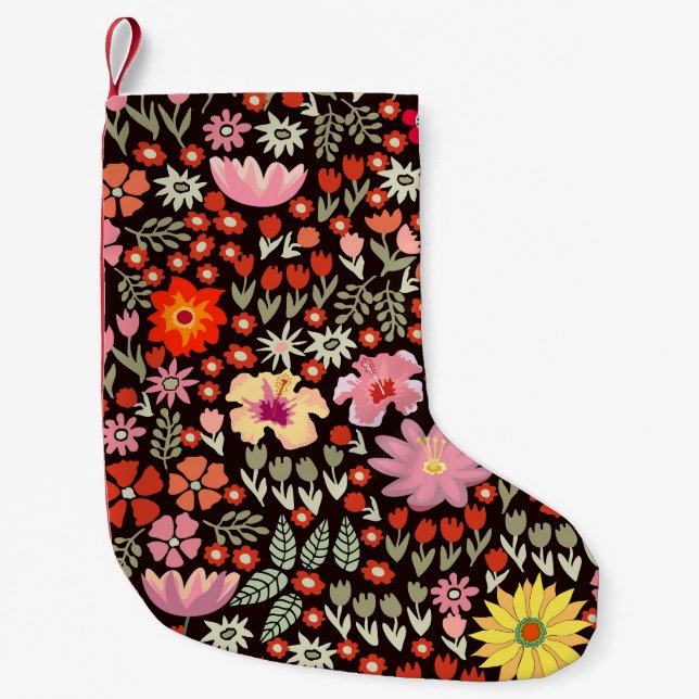 Blodmatta: Vintage av Blommigt Sömlös. Liten Julstrumpa (Framsidan)