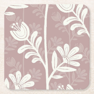 Blodminimalism XL 4 elfenbenssilhuett med blommigt Underlägg Papper Kvadrat