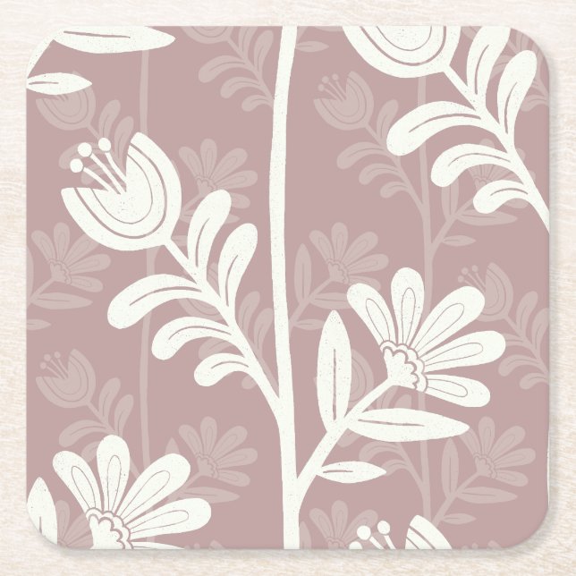 Blodminimalism XL 4 elfenbenssilhuett med blommigt Underlägg Papper Kvadrat (Framsidan)